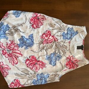 Ann Taylor White Top with Red and Blue Floral Design
